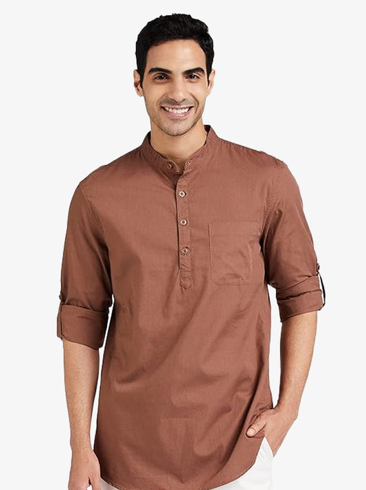 Men White Opaque Cotton Linen Casual Shirt